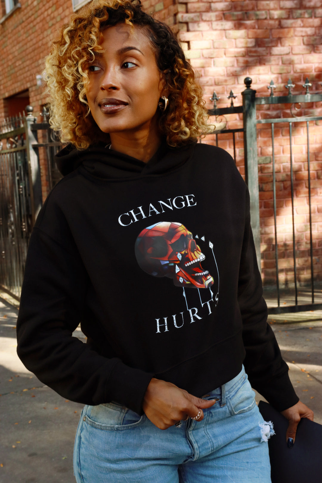 Change Hurts Crop Top Hoodie - Black