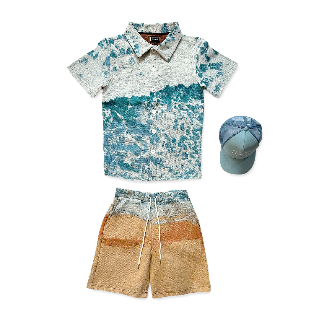 Beach Waves Tapestry Shirt and Shorts Set - Goutté Summer