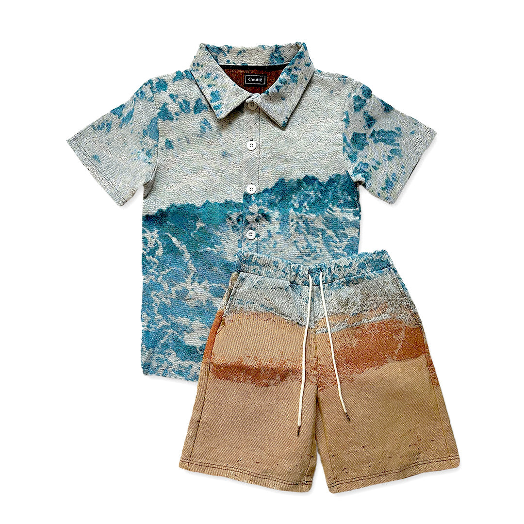 Beach Waves Tapestry Shirt and Shorts Set - Goutté Summer